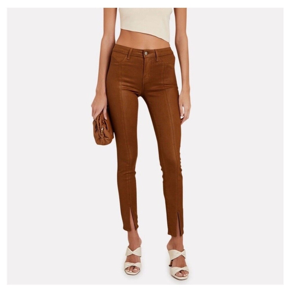 L'AGENCE Jyothi High Rise Split Ankle Coated Pants Brown Size 24 NEW Western
